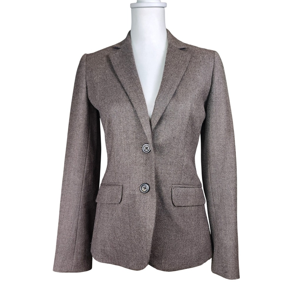J.Crew Wool Blazer Jacket Womens 0 Brown Herringbone Office Casual Professional